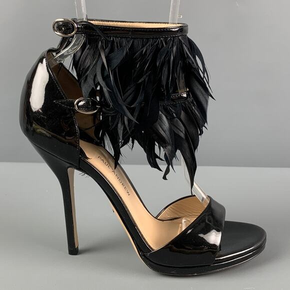 PAUL ANDREW Size 6 Black Patent Leather Ankle Strap Sandals - Picture 1 of 1